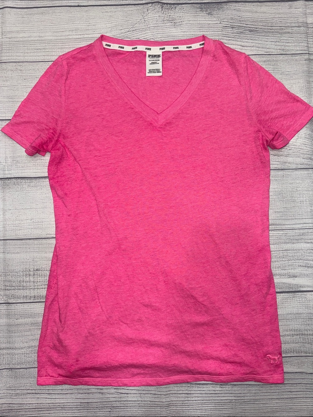 PINK Victoria's Secret Bright Pink V-Neck Short Sleeve Tee